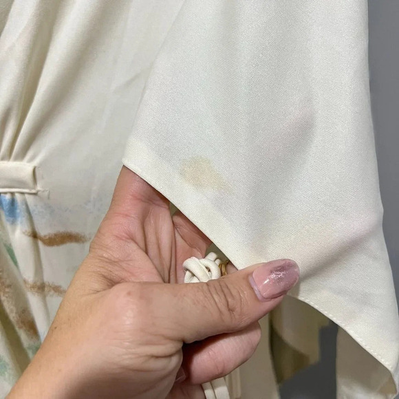 Vtg 7os Womens White Hawaiian Kaftan Summer Midi Dress 14 Elastic Waist String - Picture 10 of 16